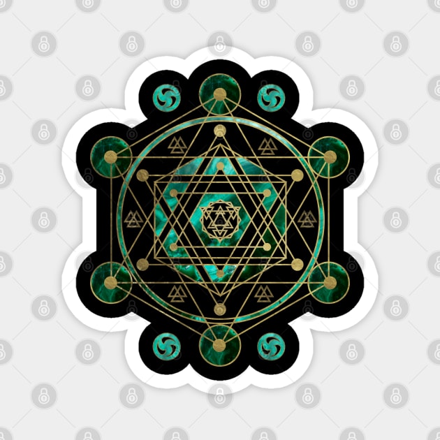 Sacred Geometry Ornament in gold and malachite Magnet by Nartissima