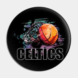 Retro Pattern Celtics Basketball Classic Style Pin