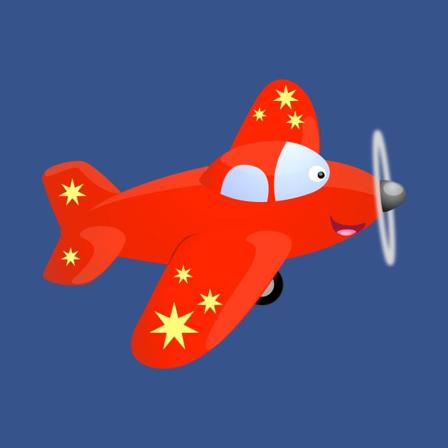 Cute happy red plane flying cartoon illustration by FrogFactory