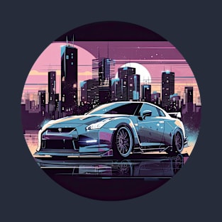 Nissan GT-R R35 inspired car in front of a modern background with night city skyline T-Shirt