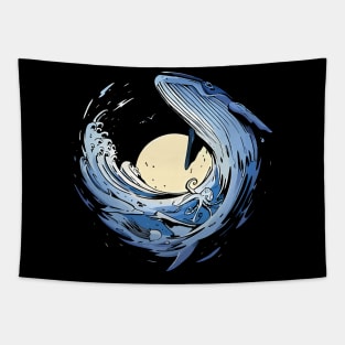 Oceanic Nocturne: Moonlit Whale and Octopus Tapestry