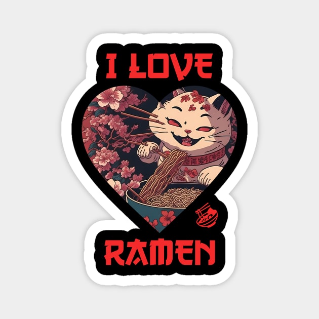 Meow Love Ramen Japanese Anime Graphic Magnet by InktuitionCo