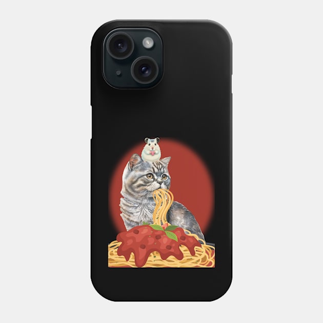 CUTE CAT EATING SPAGHETTI WITH GRATEFUL HAMSTER HOLDING A HEART Phone Case by FlutteringWings 