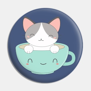 Kawaii Cute Coffee Cat T-Shirt Pin