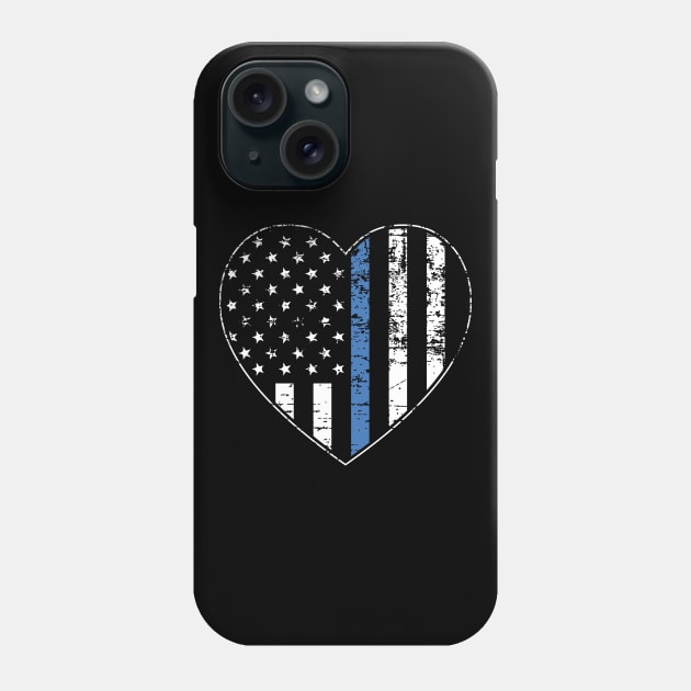 Thin Blue Line Distressed American Flag Heart Phone Case by YouthfulGeezer