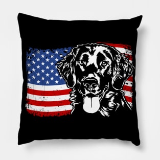 Proud Flat Coated Retriever American Flag patriotic dog Pillow