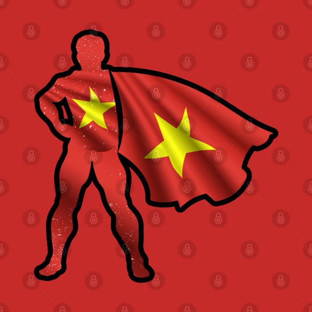 Vietnamese Hero Wearing Cape of Vietnam Flag Hope and Peace Unite by Mochabonk