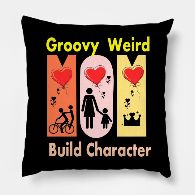 Groovy Weird Moms Build Character Pillow by vintagejoa