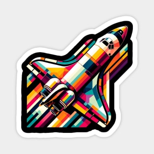 Geometric Space Shuttle Launch | Colorful Astronaut & Rocket | Retro Space Explorer Tee Magnet