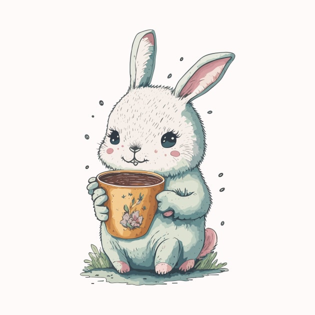 Cute bunny drinking tea by Maria Murtaza