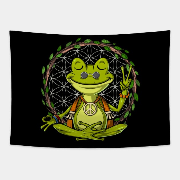 Hippie Frog Meditation Tapestry by underheaven