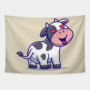 Cute Cow Falling In Love Cartoon Tapestry