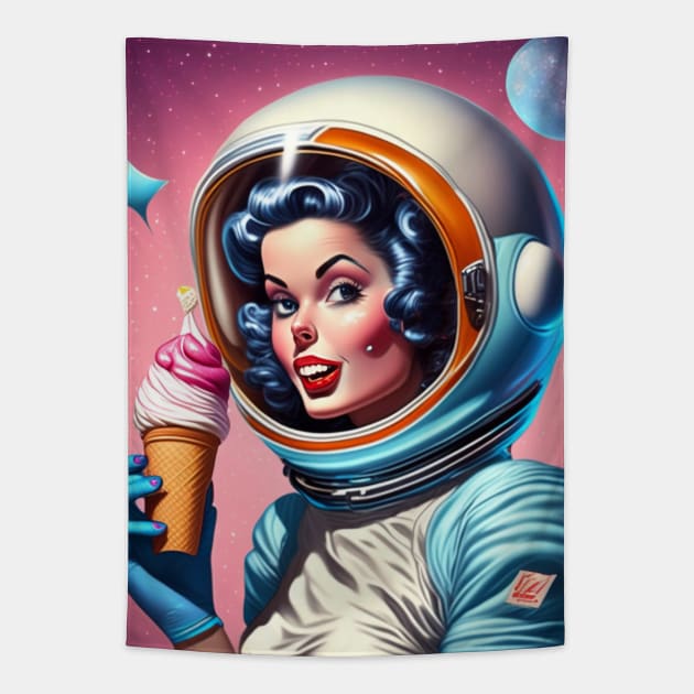 Cosmic Delights: Ice Cream and Interstellar Pin-Ups Tapestry by Paper Punch