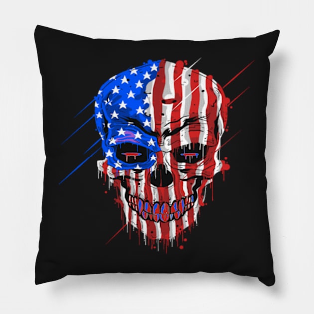 skull-head-with-usa-america-flag design Pillow by kedesign1