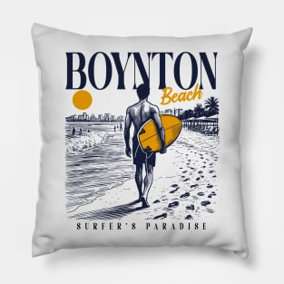 Vintage Surfing Boynton Beach, Florida // Retro Surfer Sketch // Surfer's Paradise Pillow