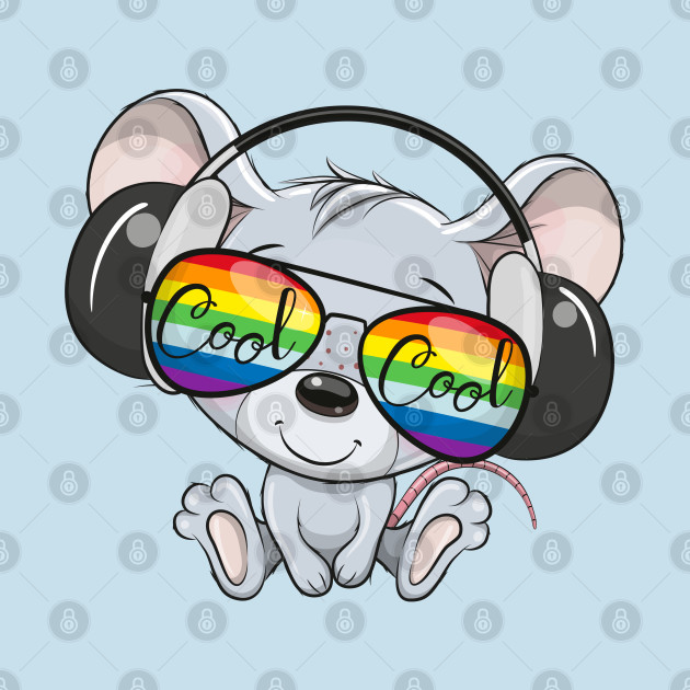 Disover Cute mouse in rainbow sunglasses and headphones. - Cute Mouse - T-Shirt