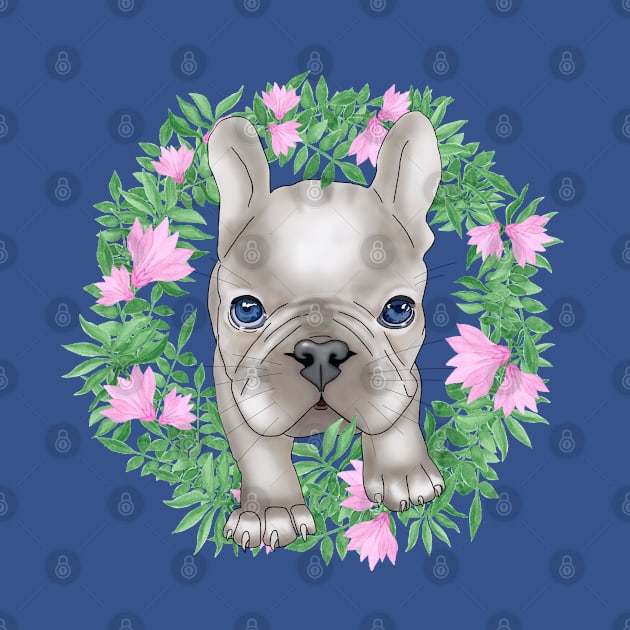 French Bulldog Puppy with flower wreath by KateQR