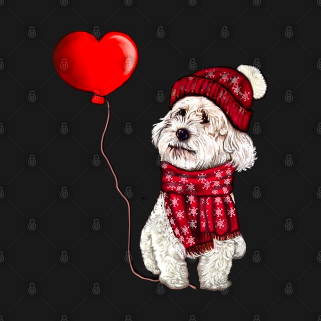 The Best Valentine’s Day Gifts 2022 - Cavalier king charles spaniel in red beanie hat and scarf, White Cavapoo Valentine’s day by Artonmytee