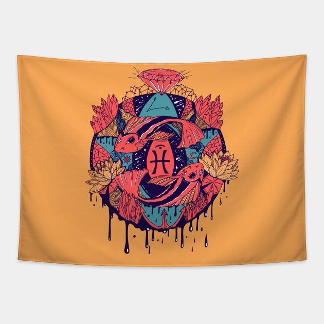 Retro Triad Mystic Pisces Motion Tapestry by kenallouis