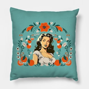 Pinup with Oranges - Vintage Florida Girl Pillow