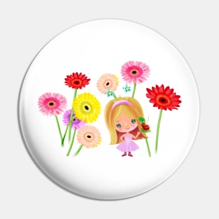 Cartoon girl and flowers Pin