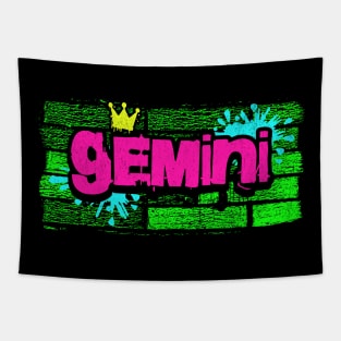 Gemini Retro Graffiti 80s Zodiac Birthday June May Astrology Tapestry