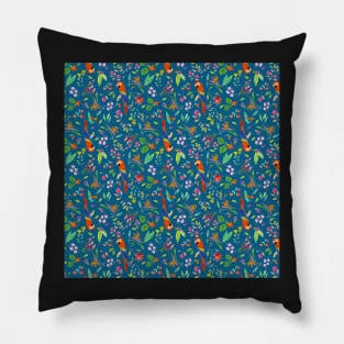 Polly Flower Power on Blue Background Pillow