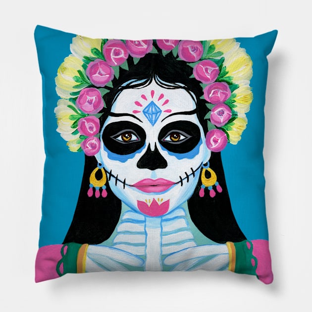 Day of the Dead Sugar Skull Girl Pillow by IvyLilyArt