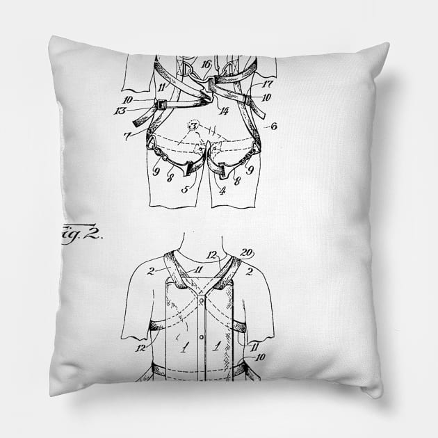 Parachute Harness Vintage Patent Hand Drawing Pillow by TheYoungDesigns