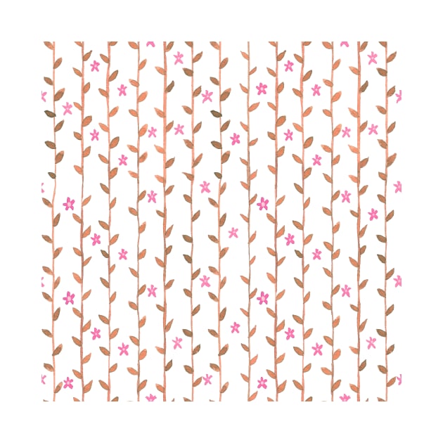 Watercolor Floral Vines Pattern - Orange & Pink by monitdesign