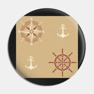 Pattern of anchors and compass roses on light gamboge Pin