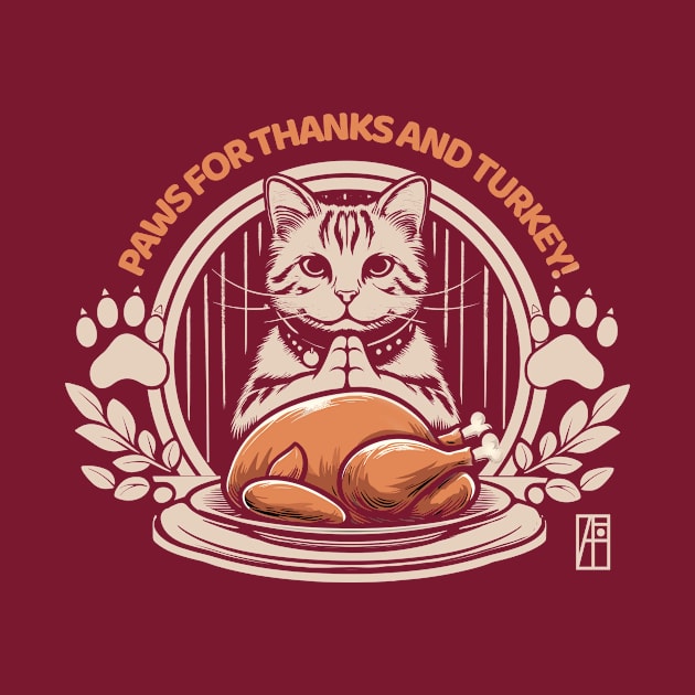 Paws for thanks – and turkey! - Give thanks - Cat and Thanksgiving by ArtProjectShop