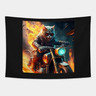 Cat Fiery motorcyclist Tapestry