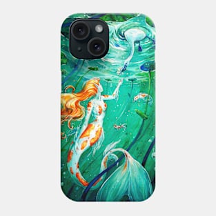 The Gift - Watercolor carp Koy Mermaid in a Pond Painting Phone Case