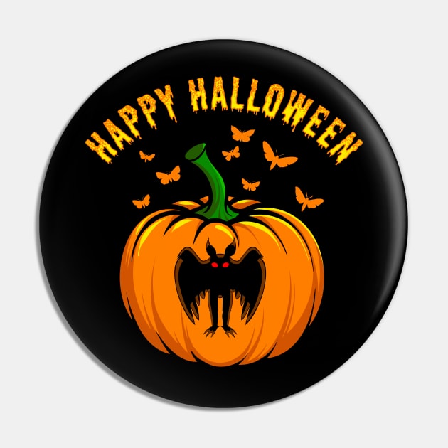 Funny Mothman Pumpkin Happy Halloween Pin by Strangeology