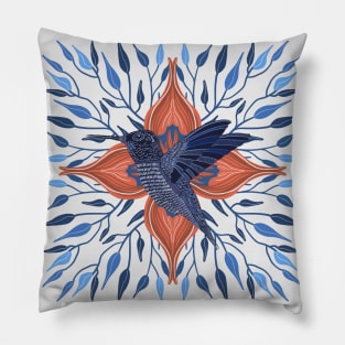 Hummingbird Flower and Leaves Design Pillow