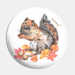 Squirrel in French Watercolor Pin