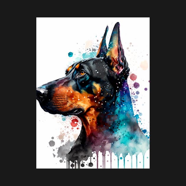 Cute Doberman Pinscher in Watercolor Artwork by Devenuto Ven