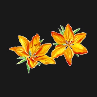 Orange Painted Watercolor Lilies Floral T-Shirt