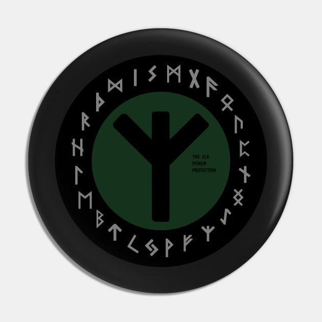 Green Elhaz Futhark Rune Symbol Pin by DepicSpirit