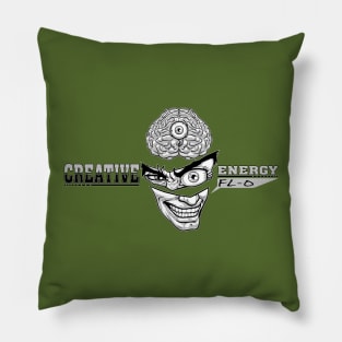 WEIRDO - Creative Energy Flo - Face - Black and White - Dark Olive Pillow