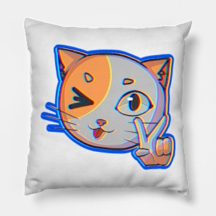 Cat peace sign glitch Pillow