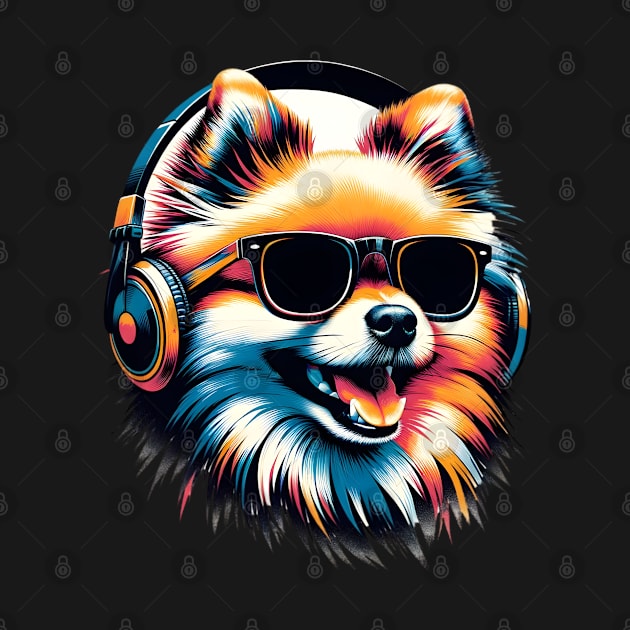 Pomeranian Smiling DJ with Headphones and Sunglasses by ArtRUs