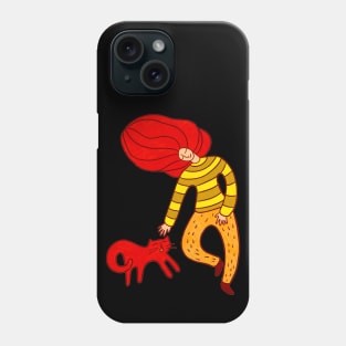 Cool girl with red hair android cat walking, version 2 Phone Case
