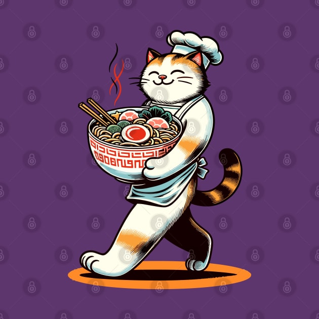 Cat carrying a bowl of ramen by Art_Boys