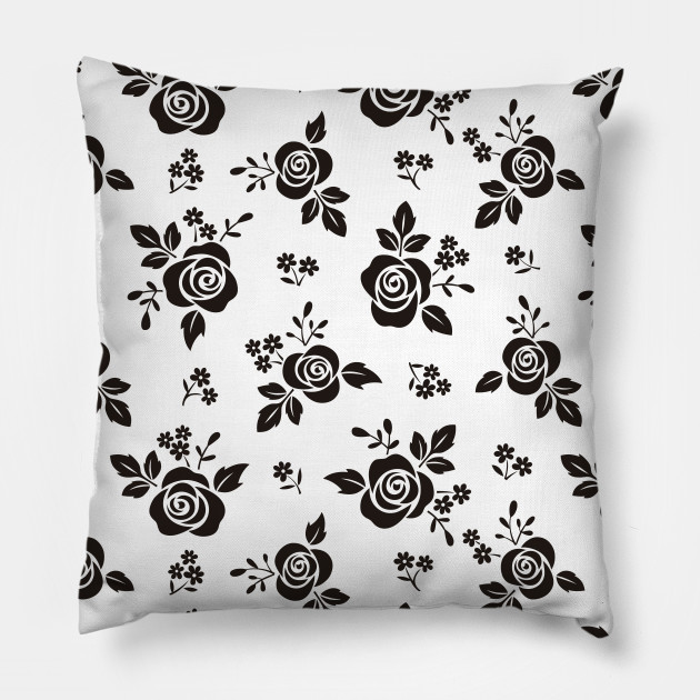 Black Rose Flowers Pattern Design Roses Pillow Teepublic