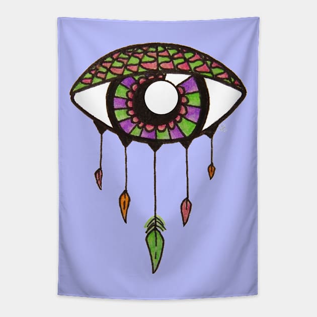 Boho Eye - Green, Purple and Pink Tapestry by Elinaana