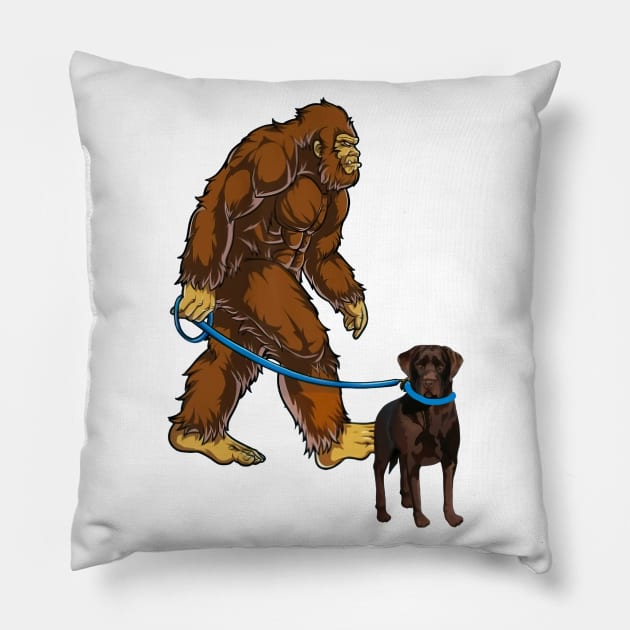 Funny Bigfoot Sasquatch Walking chocolate lab Pillow by JameMalbie