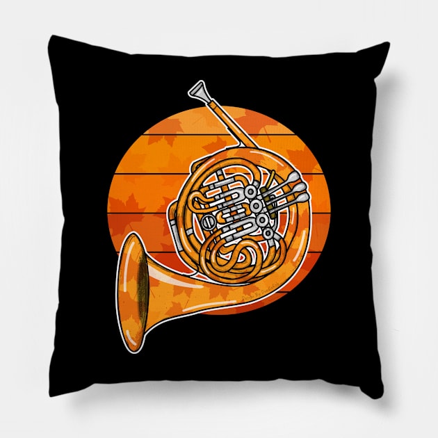 Fall French Horn Hornist Brass Musician Autumn Pillow by doodlerob