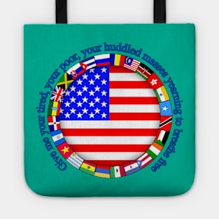 Statue Of Liberty quote with Flags Tote